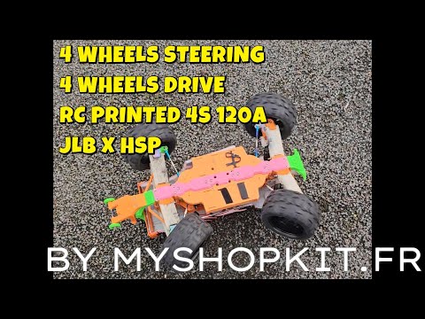 RC 3D PRINTED CAR TRUGGY JLB X HSP 1:8 4WS 4 WHEEL STEERING DRIVE TEST 1