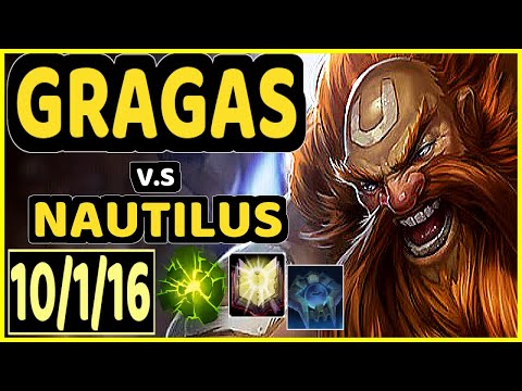 NJI (GRAGAS) vs NAUTILUS - 10/1/16 KDA BOTTOM SUPPORT CHALLENGER GAMEPLAY - EUW