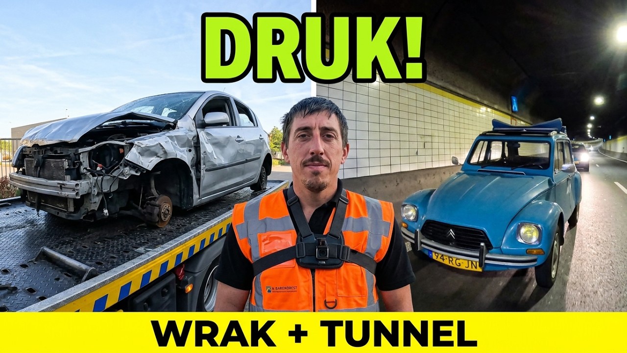Wrak zonder wielen + eend in tunnel