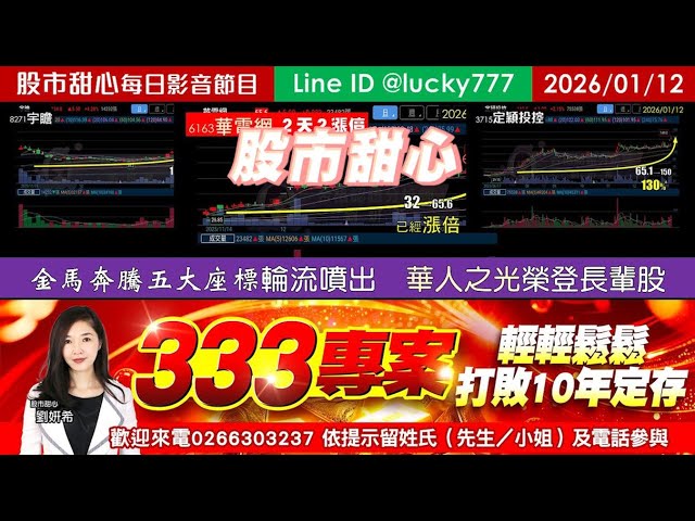 0112【甜心盤後節目】【３３３打敗十年定存】金馬奔騰五大座標輪流噴出！「華人之光」榮登長輩股