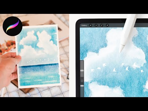 let's paint a quick watercolor ocean landscape in procreate 🌊 EASY procreate watercolor tutorial