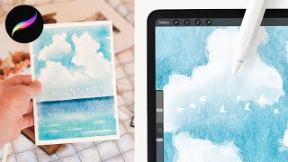 let's paint a quick watercolor ocean landscape in procreate 🌊 EASY procreate watercolor tutorial