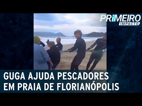 Tenista Guga ajuda pescadores em praia de Florianópolis (SC) | Primeiro Impacto (23/06/23)