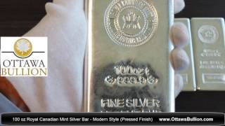 100 oz Royal Canadian Mint Silver Bar - Modern Style (Pressed Finish)  Sell Silver Ottawa
