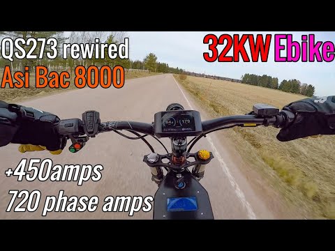 INSANE 32KW EBIKE RIDING || QS273 rewired, Asi bac 8000, 72v and 450amps!!! World's fastest ebike!
