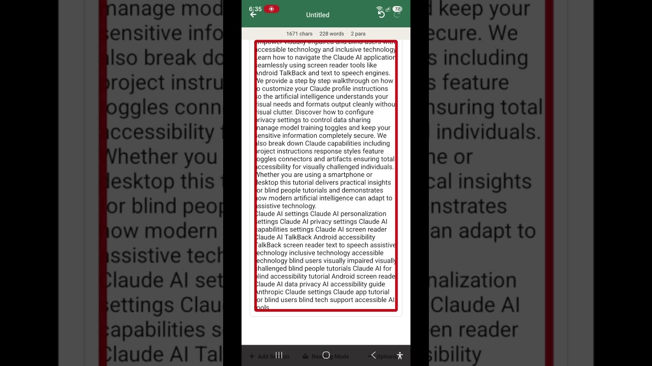 Claude AI  profile personalize privacy setting for blind use AI advanced capabilities with TalkBack 