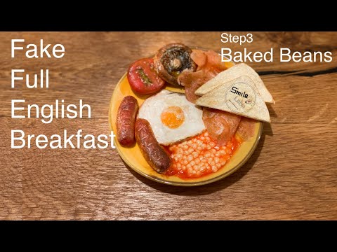 Fake Full English Breakfast Air-dry Polymer Clay Art Tutorial Step3 Baked Beans