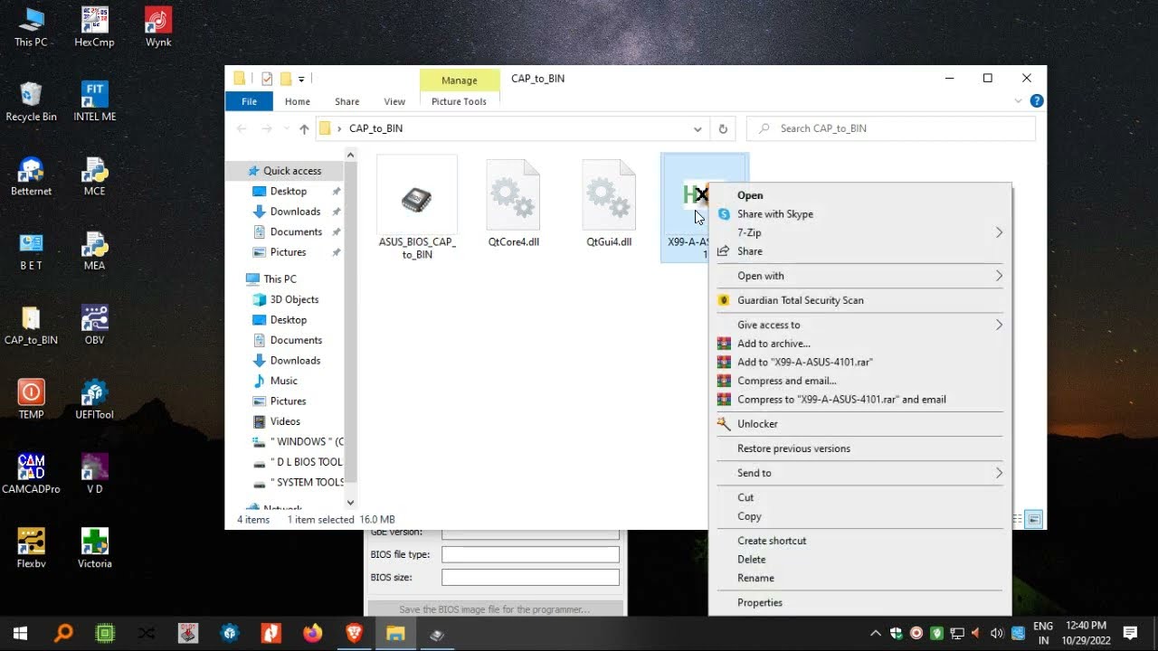 ASUS CAP TO BIN EXTRACTION