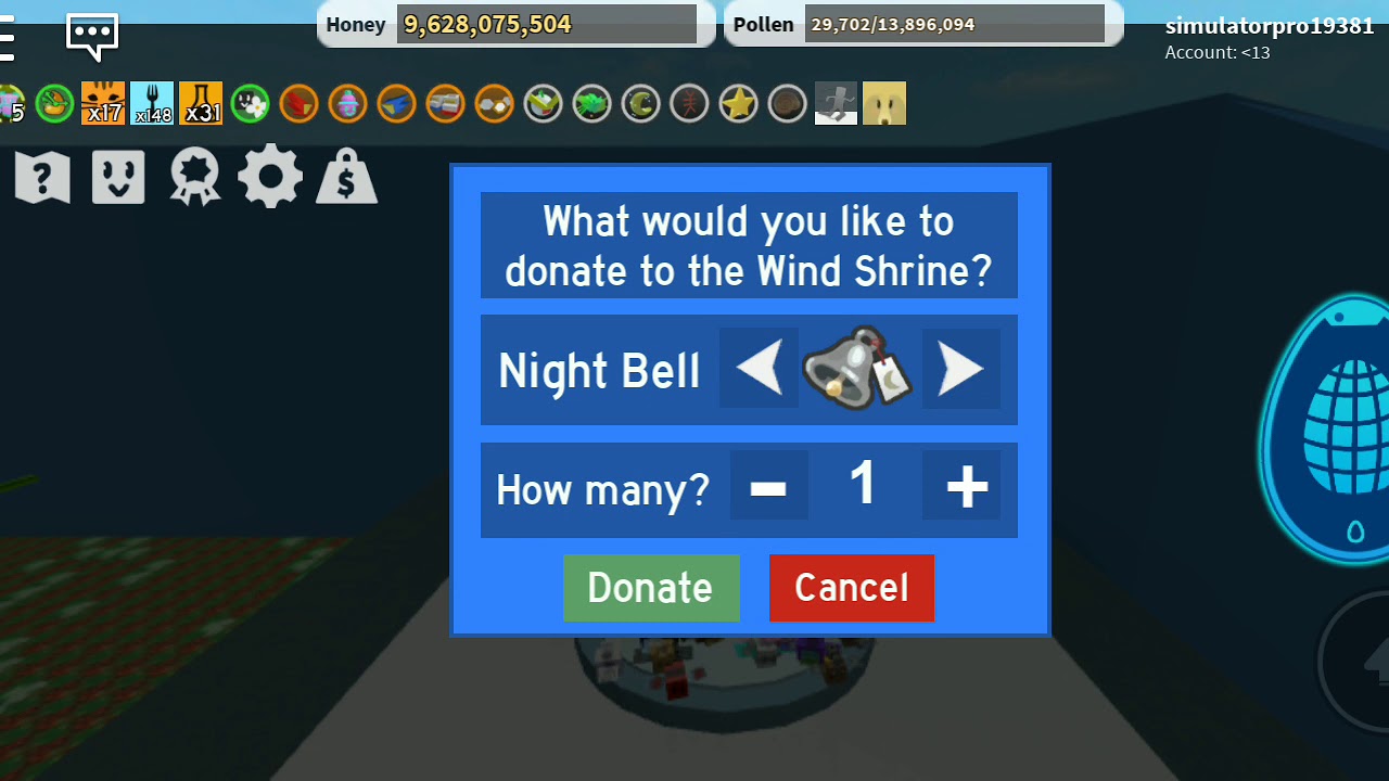 (Im back to Bee Swarm!) What happens when you donate a nightbell to the wind shrine (mm needed)!