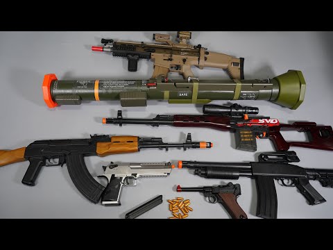 AK47 and AT4 Rocket Launcher Toy Gun Airsoft-Shell ejecting Luger P08- Realistic Toy Guns Collection