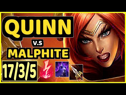 QUINN vs MALPHITE - QUADRAKILL 17/3/5 KDA MID GAMEPLAY - NA Ranked GRANDMASTER