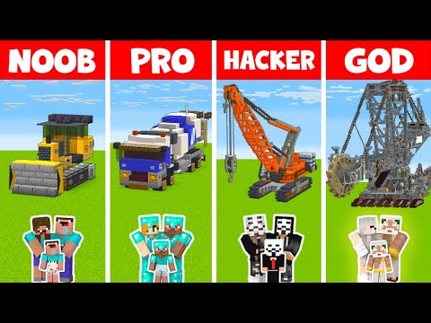 Minecraft NOOB vs PRO vs HACKER vs GOD: EPIC FAMILY CONSTRUCTION TRUCK CHALLENGE