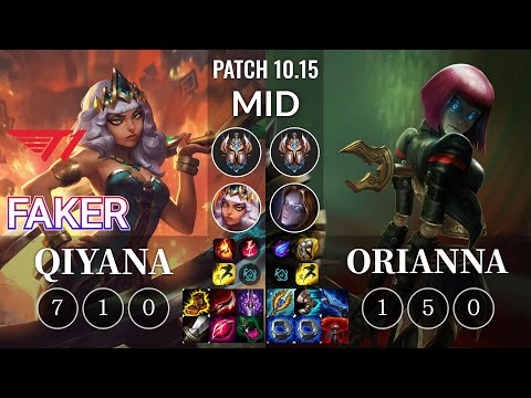T1 Faker Qiyana vs Orianna Mid - KR Patch 10.15