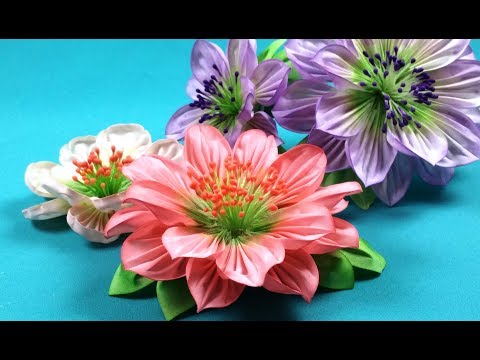 Kanzashi fabric flowers / Flores de tela kanzashi / Цветы из ткани. Канзаши