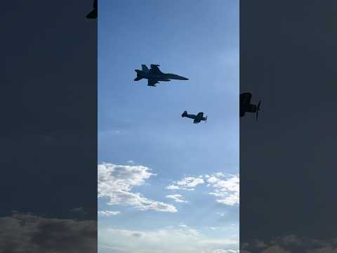 A WW2 Warbird and a modern fighter jet flyby! The Navy Legacy Flight at an airshow #shorts #aviation