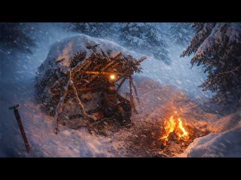 Solo Winter Survival – No Tent, No Sleeping Bag – Building Bushcraft Shelter
