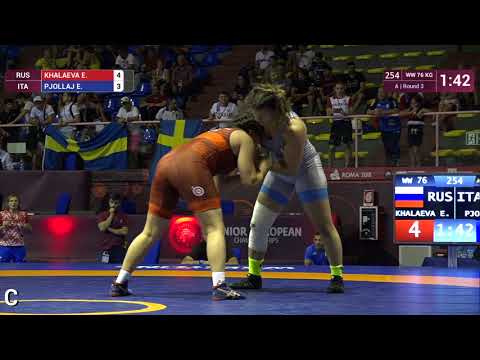 Round 3 WW - 76 kg: E. KHALAEVA (RUS) v. E. PJOLLAJ (ITA)