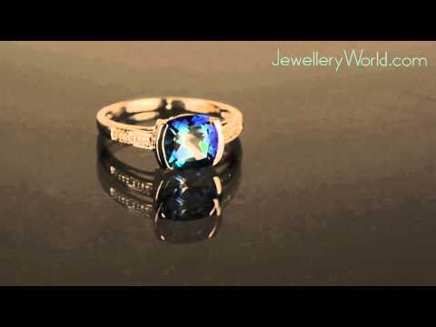 Mystic Topaz & Diamond 9ct White Gold Cushion Ring
