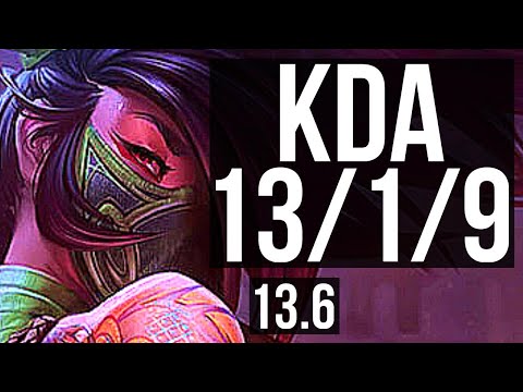 AKALI vs KASSADIN (MID) | 13/1/9, 66% winrate, Godlike | KR Grandmaster | 13.6