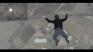 Man jumps out of plane WITHOUT parachute onto trampoline