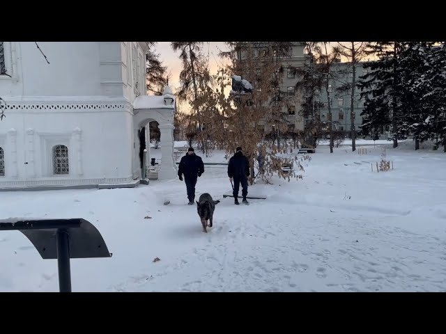 Сотрудники Росгвардии со служебными собаками обследуют храмы Приангарья