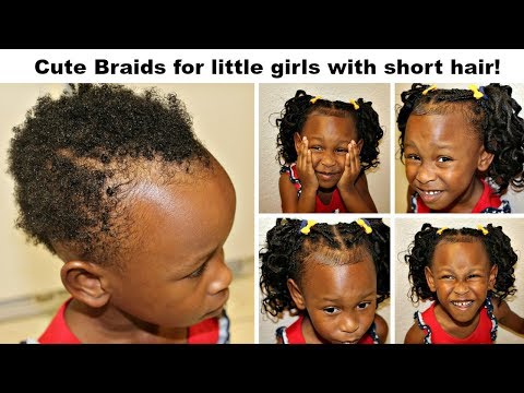 Cute Braids for Little Girls with Very Short Hair! | No Tension! | No-Roller curls!