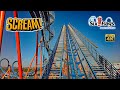 June 2024 Scream Floorless Roller Coaster On Ride Front Row 4K POV Six Flags Magic Mountain