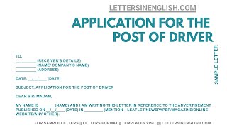 Driver Job Application Letter - Application for the Post of Driver | Letters in English