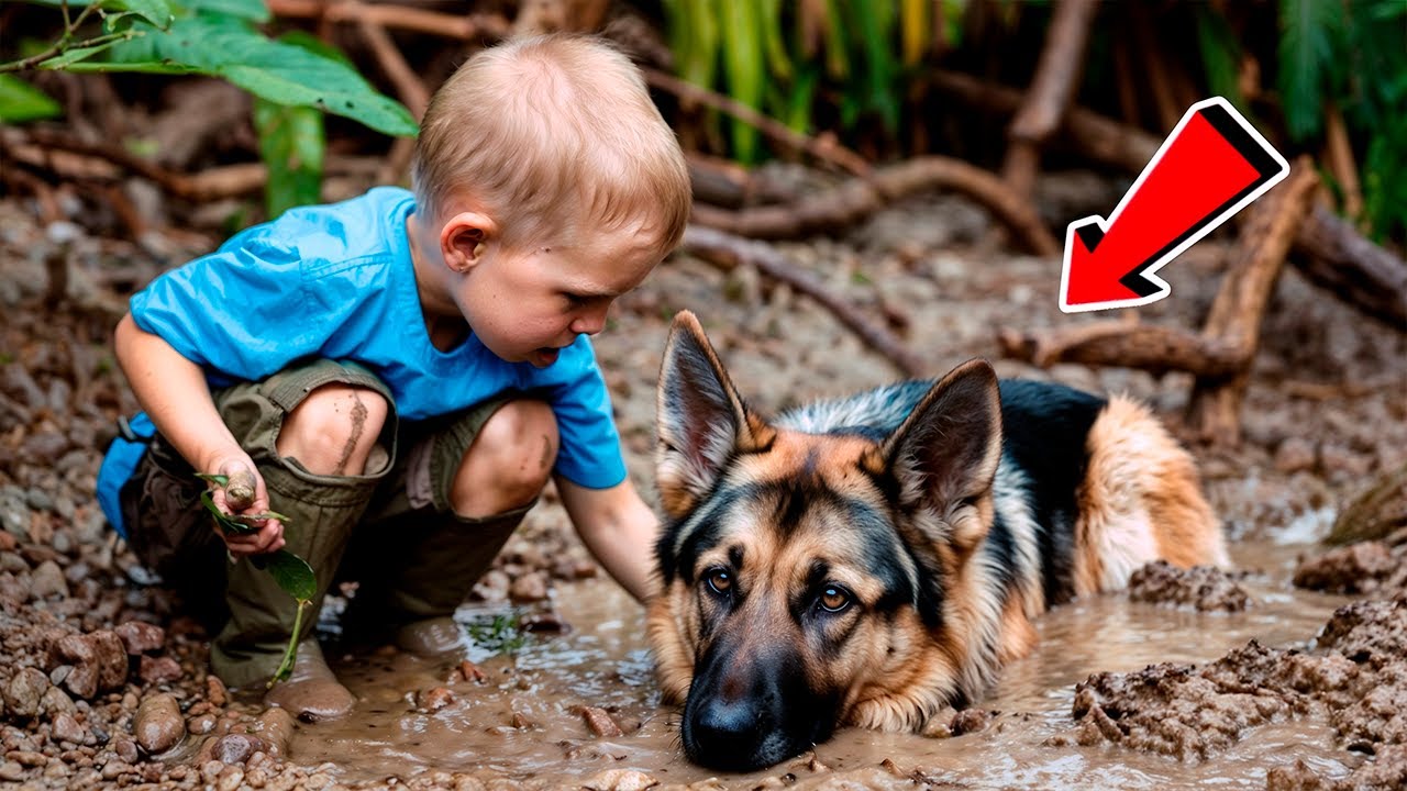 Un Pequeño Encontró un Pastor Alemán Atrapado en Lodo – ¡Lo Que Pasó Después Hizo Llorar a Todos!
