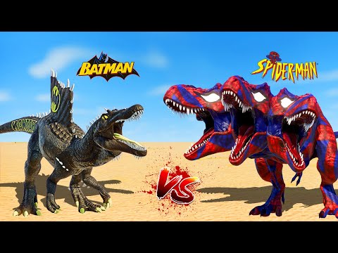 Batman Spinosaurus vs 3Head Spiderman T-Rex vs Ironman Giganatosaurus 🌍 Jurassic World Evolution