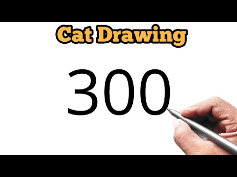 Cat Drawing from number 300 | Easy Cat Drawing for beginners | Number drawing