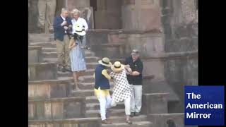 Hillary Clinton nearly falls down stairs in India -- twice!