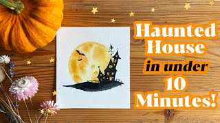 Quick & Easy Halloween Haunted House 🌕 Watercolour Tutorial  Spooky Full Moon Painting for Beginners