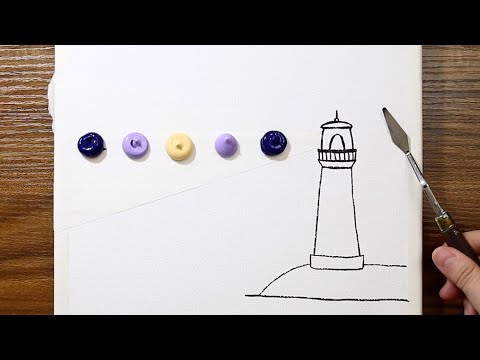 A Lighthouse Looking For Rainbows Acrylic Painting on Canvas #1028｜Easy Painting ASMR