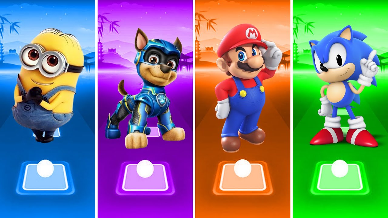 Minions vs Paw Patrol vs Mario vs Sonic Prime in Tiles Hop EDM Rush🎶