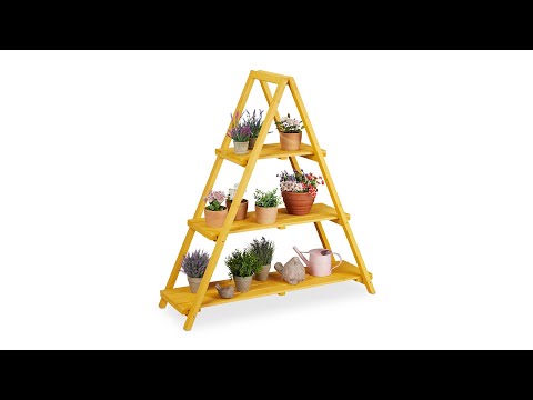 Étagère plantes bois 3 étages pyramide Jaune - Bois manufacturé - 115 x 123 x 37 cm