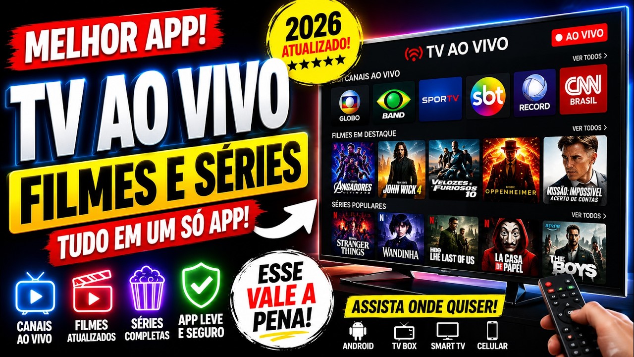 🔥 NOVO APP Para Assistir TV AO VIVO, FILMES e SÉRIES em 2026!(Muito completo) MELHOR APP QUE JÁ USEI