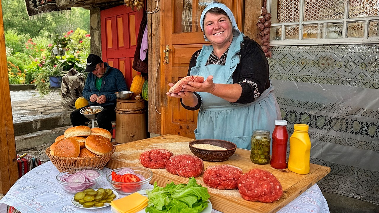 Homemade Burgers & Fries - Cooked Over Fire on the Farm! 🔥