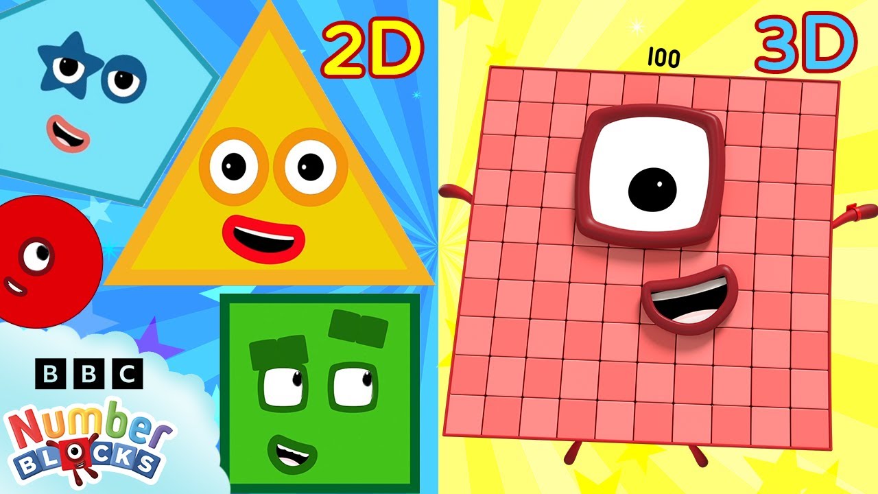 Blocos numéricos 2D e 3D! | Aprenda formas e aprenda a contar | Numberblocks em Português Brasil