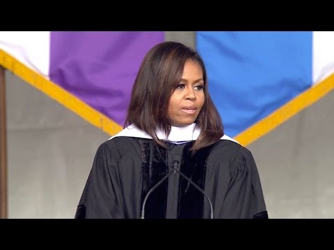 Michelle Obama slips warning against Trump into final commencement address