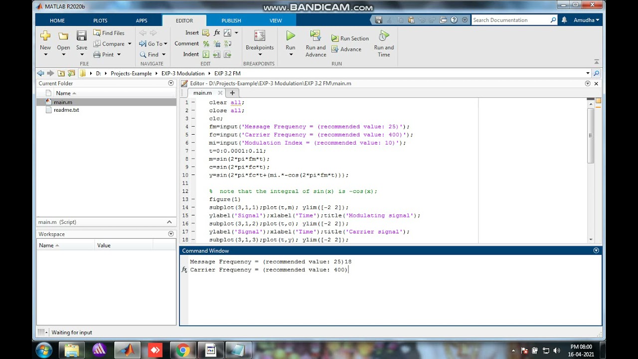 How to apply Frequency Modulation in MATLAB