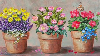 How to Paint Flower Pots Acrylic Painting LIVE Tutorial