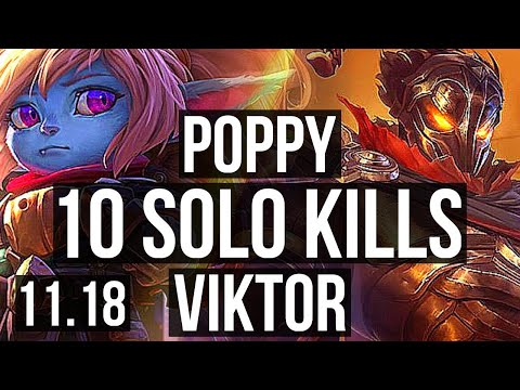 POPPY vs VIKTOR (TOP) | 10/0/2, 10 solo kills, 67% winrate, Legendary | KR Master | v11.18