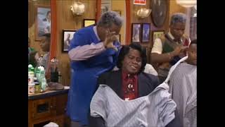 James Brown shows off his dance moves at a barber shop