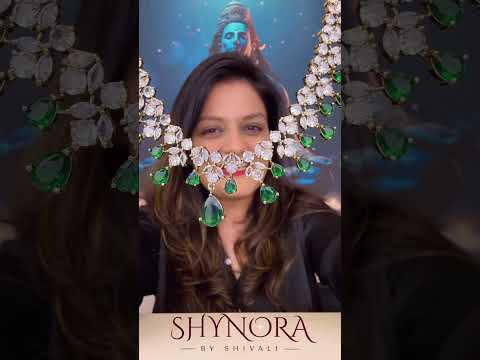 Emerald Green Drop AD Necklace Set with Earrings & Maang Tikka