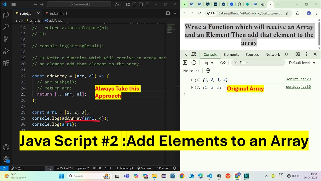 Java Script  #2 - Add Elements to an Array | Javascript Interview Exercise  #bharathedutech