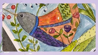 Paint a Whimsical Winged Bird | Easy Watercolor Tutorial with Rich Colors & Playful Patterns