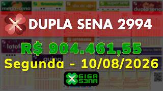Resultado da Dupla Sena 2994, Segunda-feira, 10/08/2026