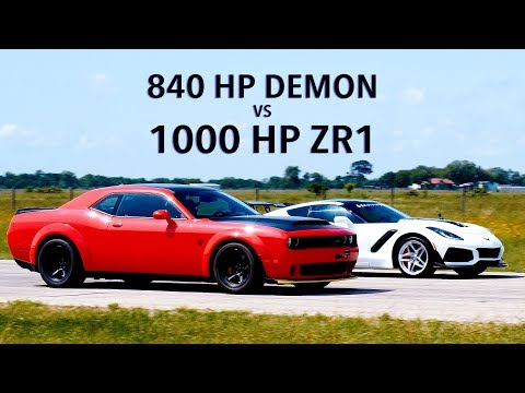 840 HP Dodge Demon vs 1000 HP Hennessey ZR1 Corvette Roll Racing