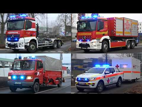 [GROẞBRAND in HÜRTH!] 2 LAGERHALLEN in VOLLBRAND - FEUERWEHR & THW im GROẞEINSATZ - Einsatzfahrten